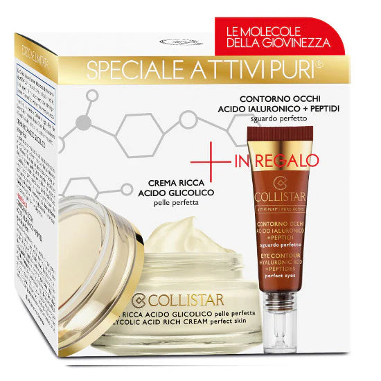 COLLISTAR CREMA - Attivi Puri Crema Ricca Acido Glicolico 50ml + Contorno Occhi Acido Ialuronico + Peptidi 7,5ml